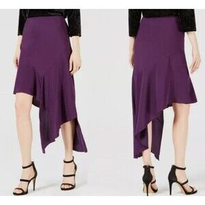 Bar III Women's Purple Hi-low Asymmetric Ruffled Midi Skirt Size 4